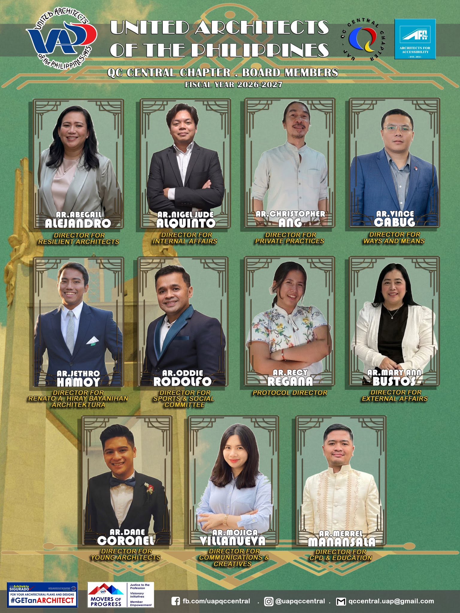 UAP QC Central Board Members for Fiscal Year 2026–2027